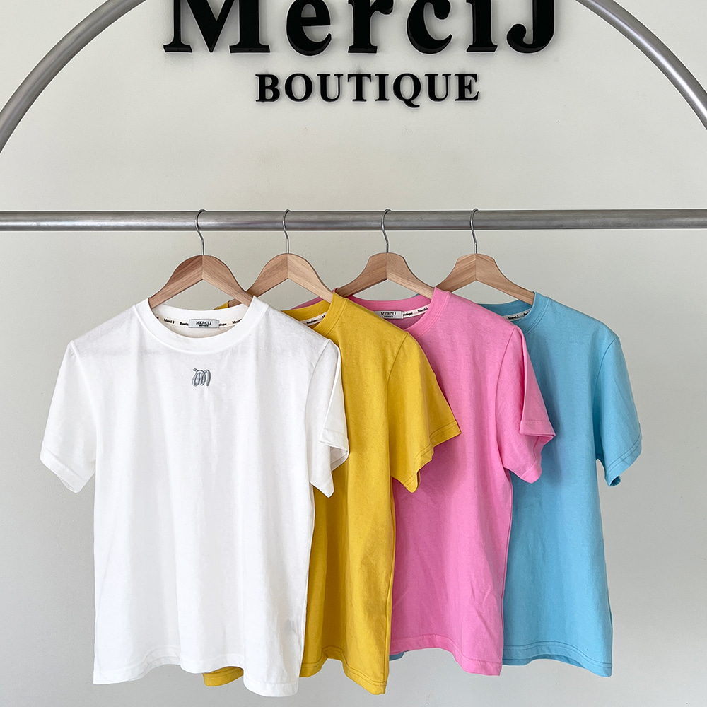 MERCI-1505 엠메르시 자수 베이직 티셔츠 [4color]