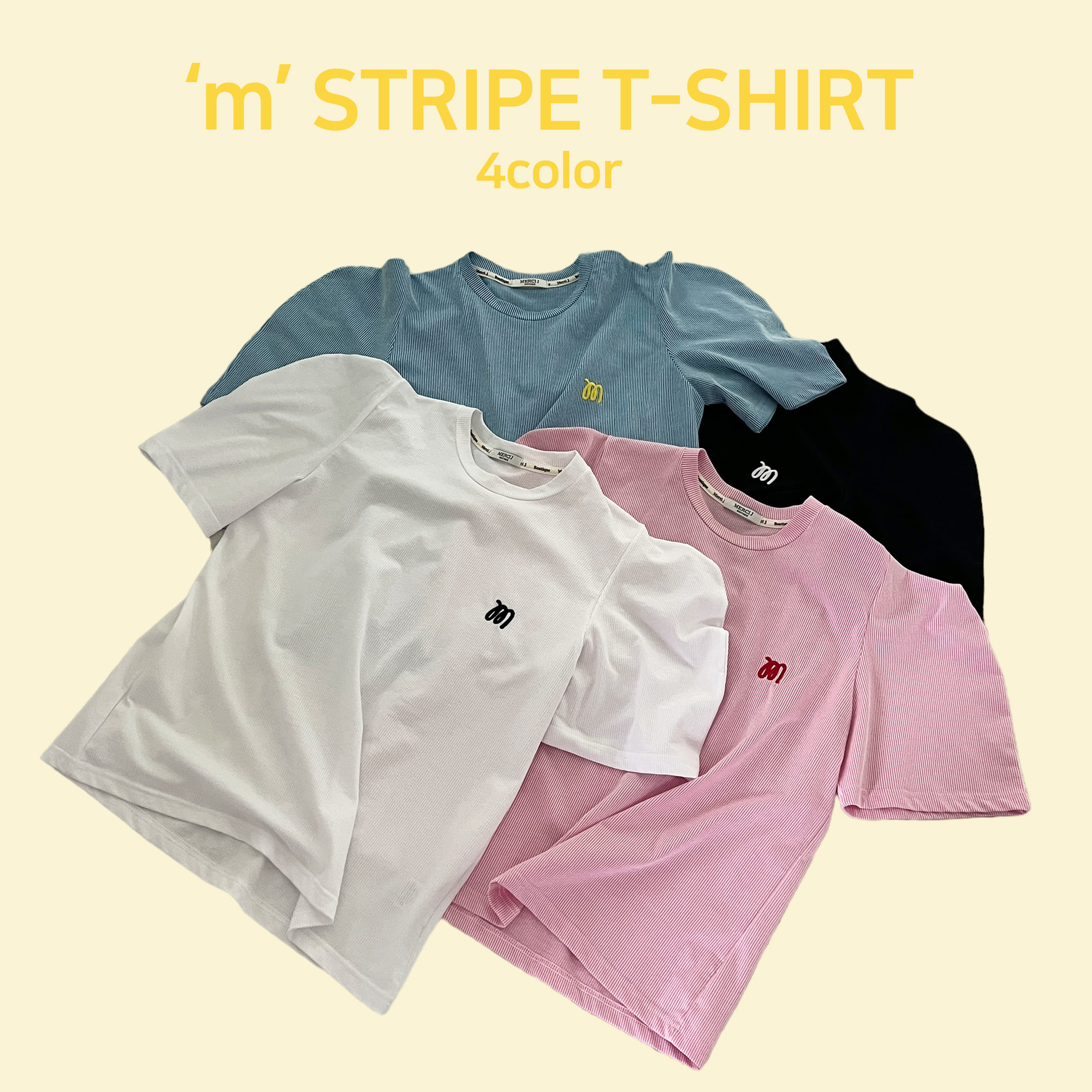 MERCI-1500 슈아 엠자수 스트라이프 티셔츠 [4color]